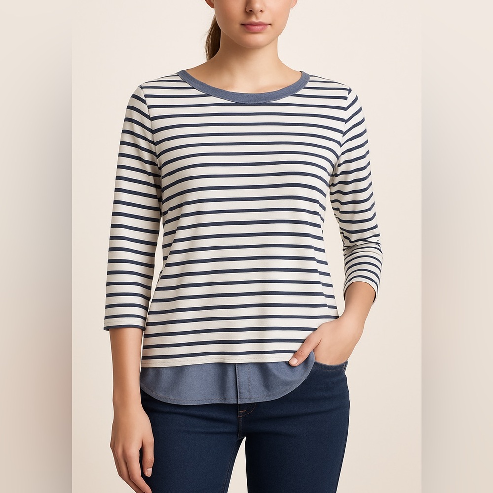 Caribbean Joe Navy and White Striped Long Sleeve Top